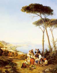 A Group Of Peasants With The Bay Of Naples Beyond