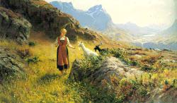 An Alpine Landscapewith A Shepherdess And Goats