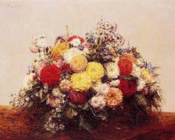 Large Vase Of Dahlias And Assorted Flowers