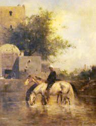 Horses Watering In A River