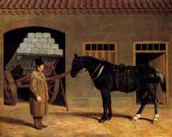 A Cart Horse And Driver Outside A Stable