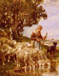 A Shepherdess Watering Her Flock