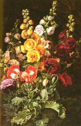 A Still Life Of Hollyhocks And Poppies