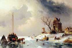 Figures Loading A Horse Drawn Cart On The Ice