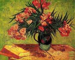 Still Life - Vase With Oleanders And Books