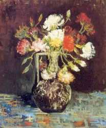 Vase With White And Red Carnations