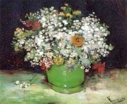 Vase With Zinnias And Other Flowers