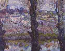 Orchard In Bloom With View Of Arles