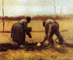 Peasant Man And Woman Planting Potatoes