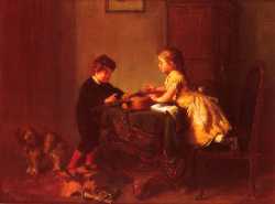Children Playing With A Guitar - Felix Schlesinger