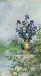 A Vase Of Irises On The Terrace