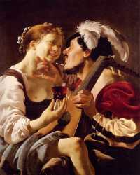 Luteplayer Carousing With A Young Woman Holding A Roemer