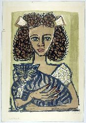 Madchen Mit Katze  - 1956